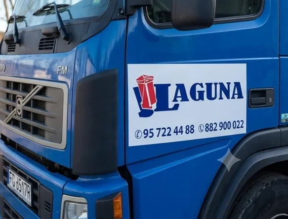 Ciężarówka Laguna z kontenerem na odpady budowlane
